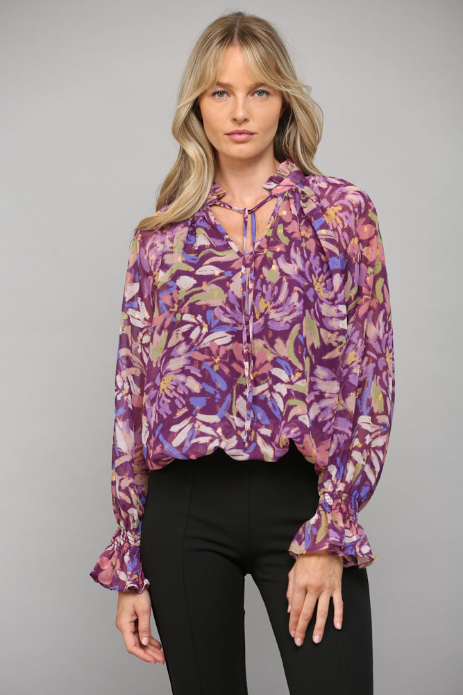 Abstract Chiffon Neck Blouse