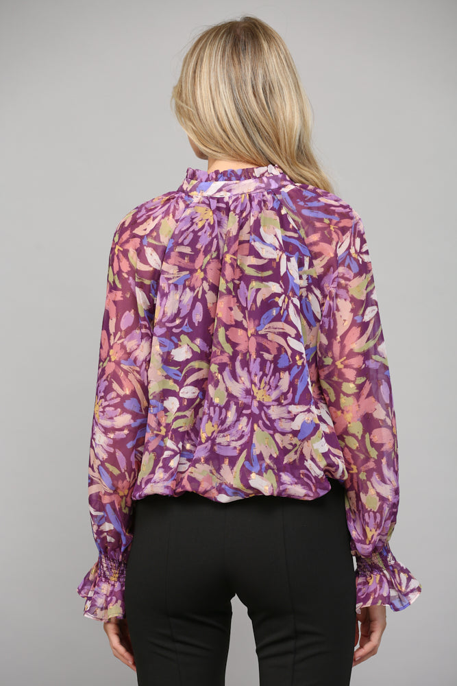 Abstract Chiffon Neck Blouse
