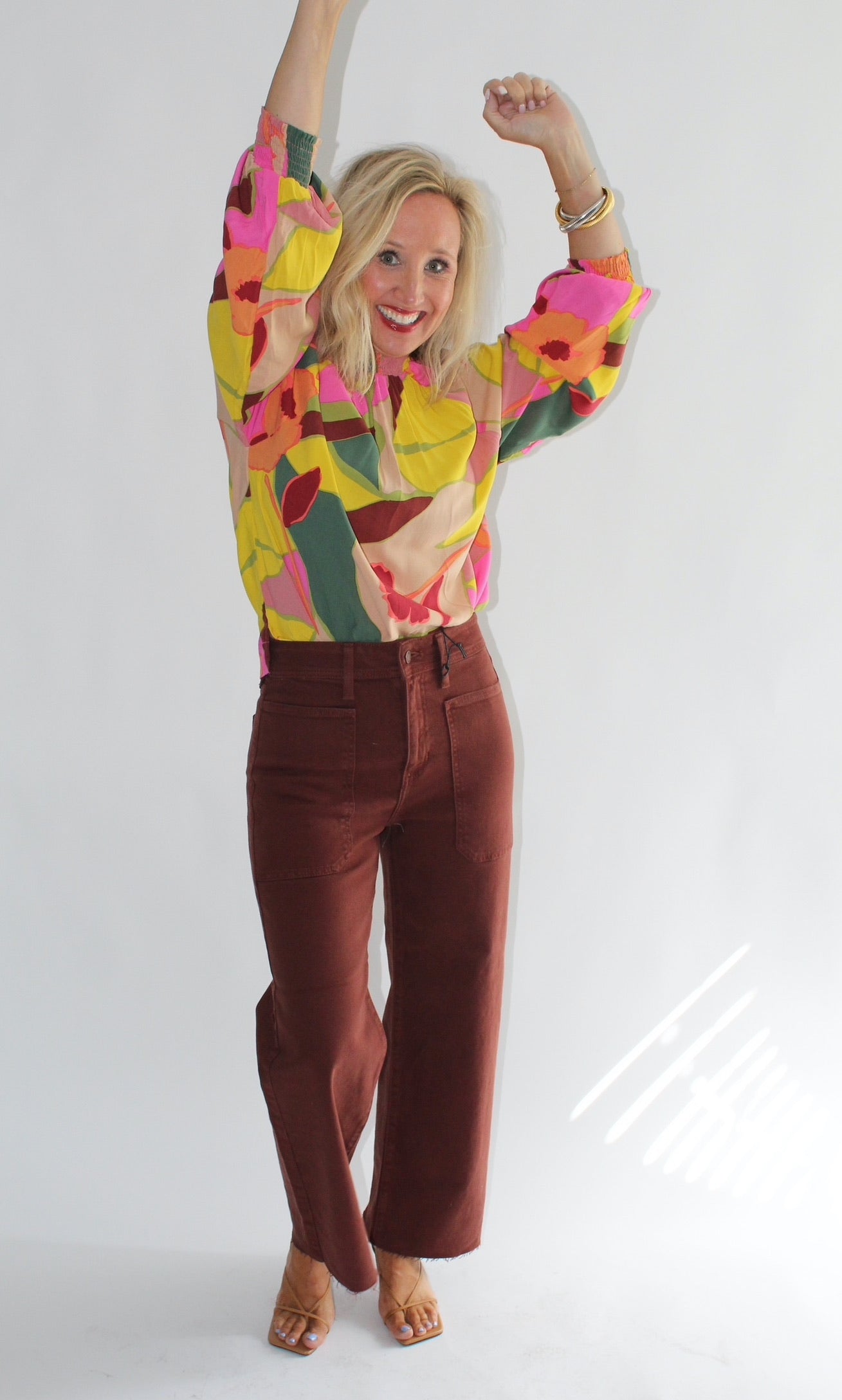 Mock Neck Printed Blouse