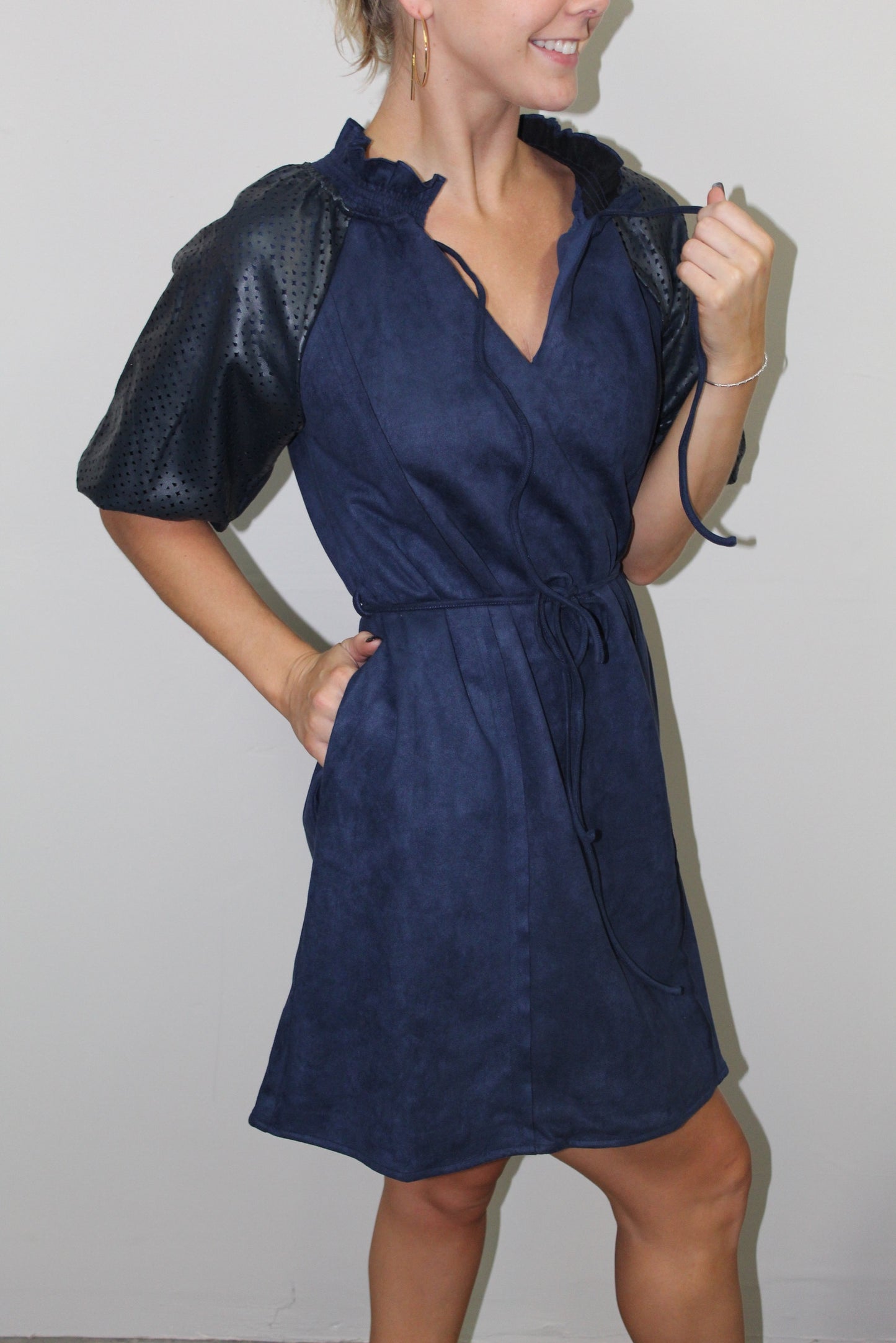 Vegan Leather Mix Media Dress