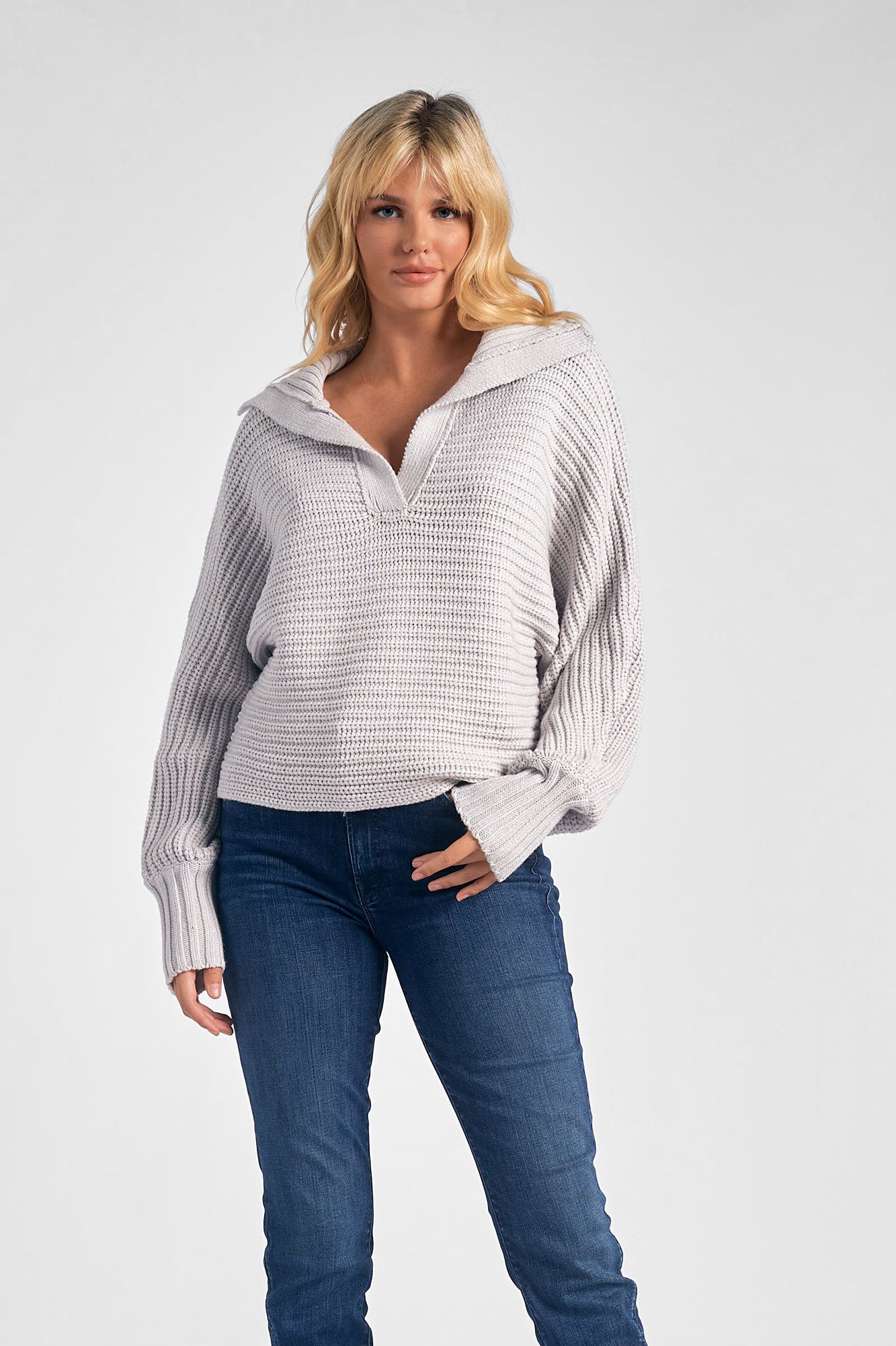 Open Collar Sweater (Light Grey)