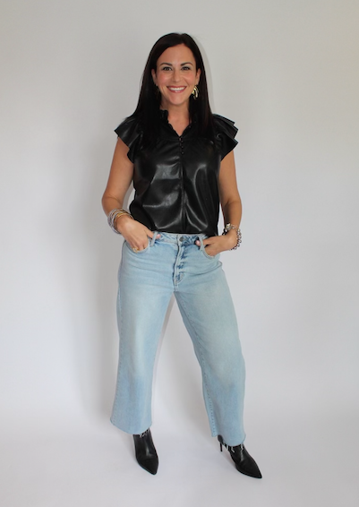 Safir Black Faux Leather Top