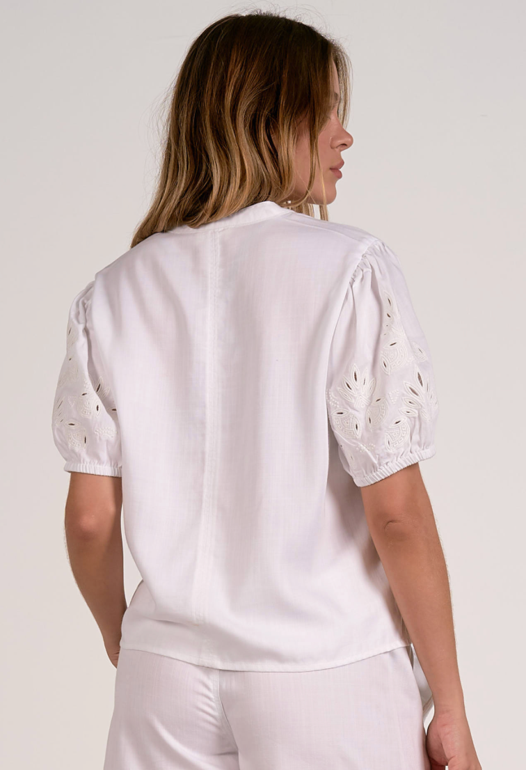 White Embroidered Sleeve Top