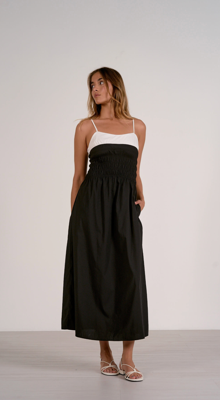 Black & White Ruched Dress