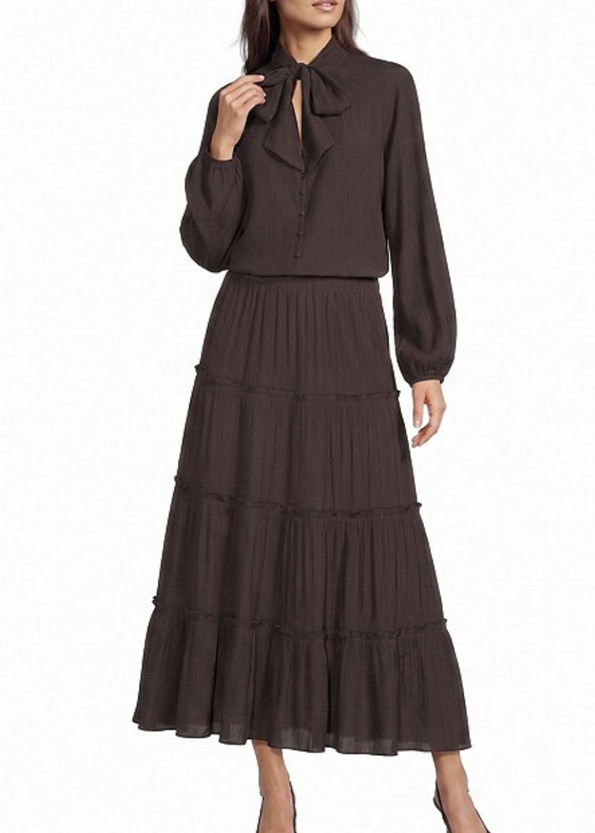 Crinkle Tie Neck Blouse