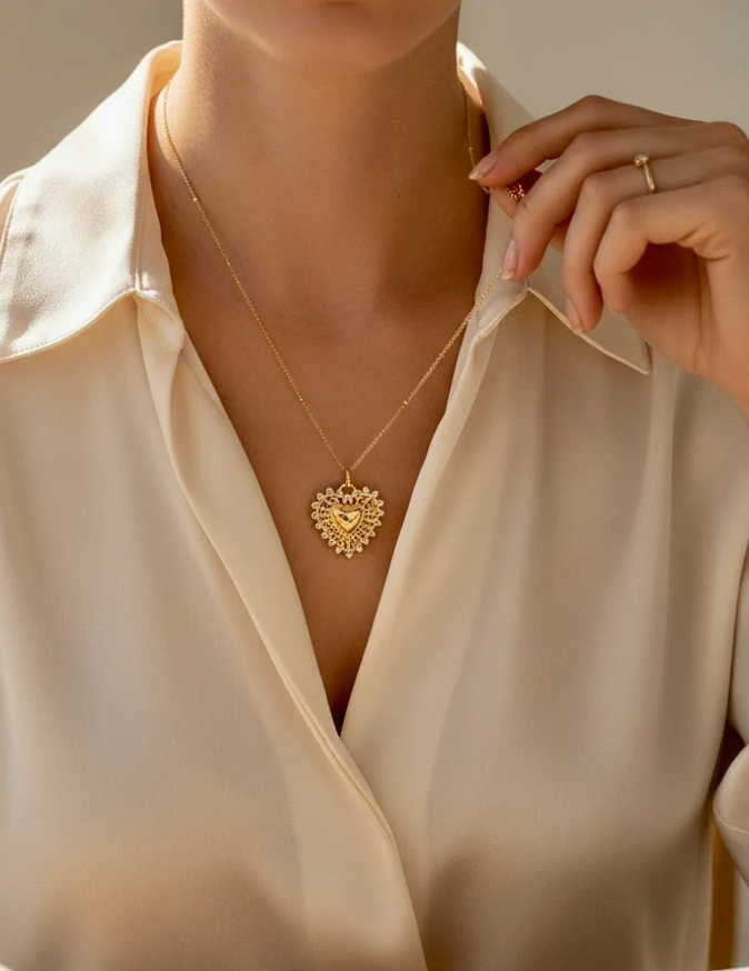 N. Gold Heart Necklace