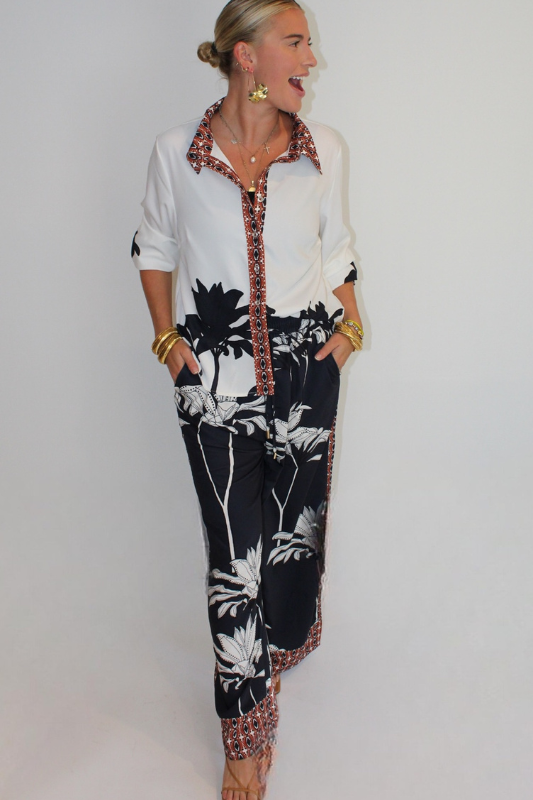 Navy Floral Print Pants