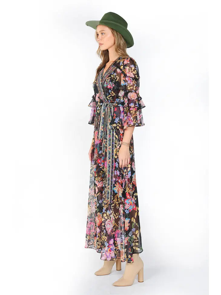 Printed Chiffon Wrap Dress
