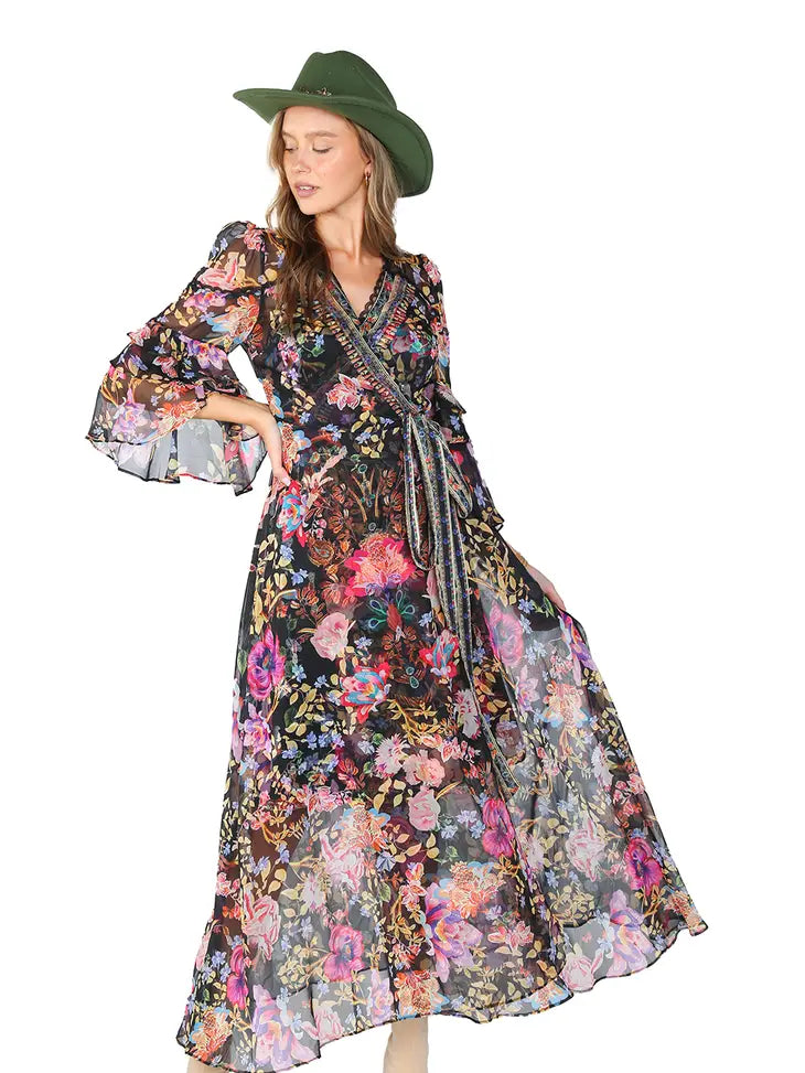Printed Chiffon Wrap Dress