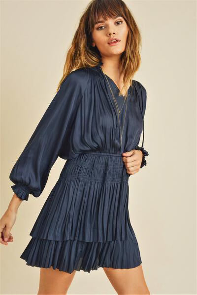 Satin Navy Layered Dress