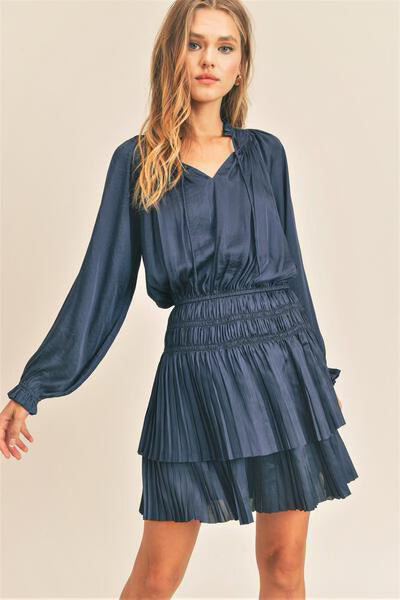 Satin Navy Layered Dress