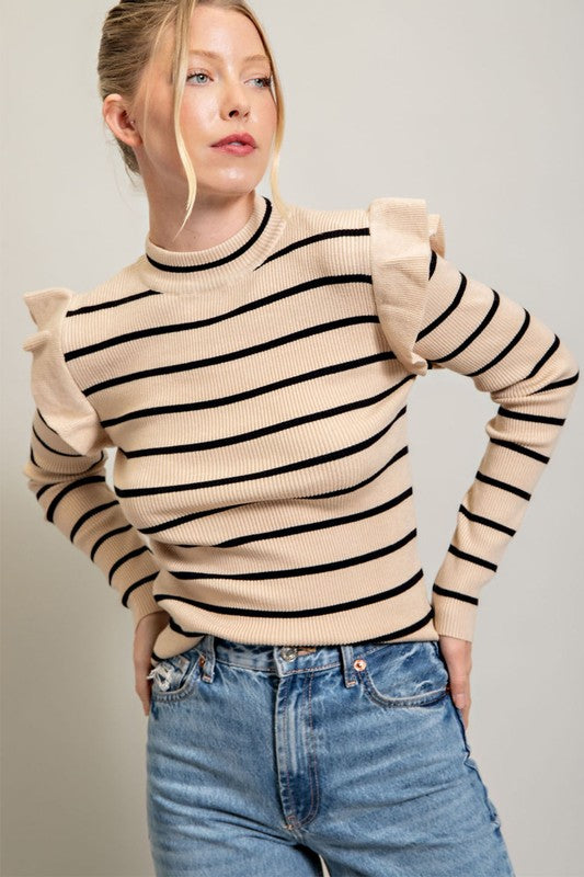 Striped Sweater Top (Oatmeal/Cream)