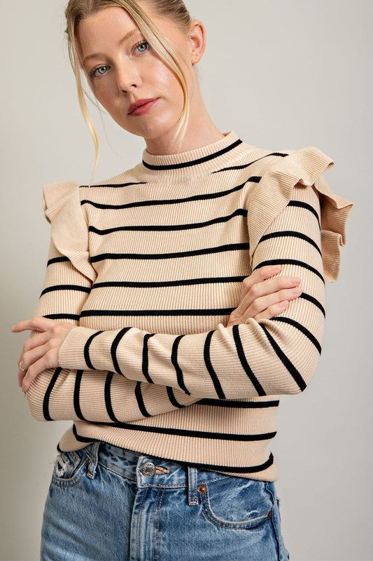 Striped Sweater Top (Oatmeal/Cream)