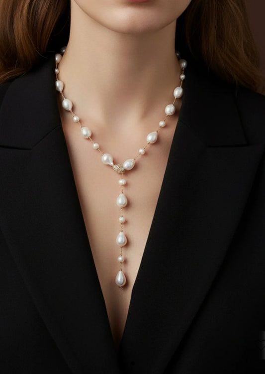 N. Pave Pearl Lariat