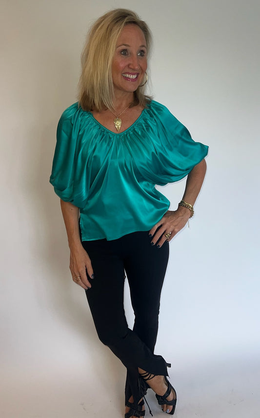 Teal Satin Blouse