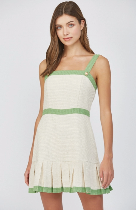Green Pleated Tweed Dress
