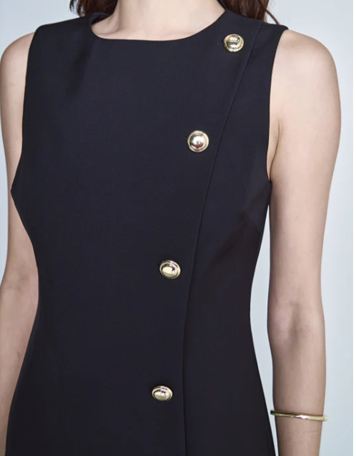 Boat Neck Buttoned Dress