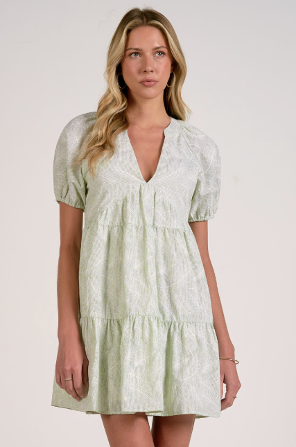 Green & White Tiered Dress