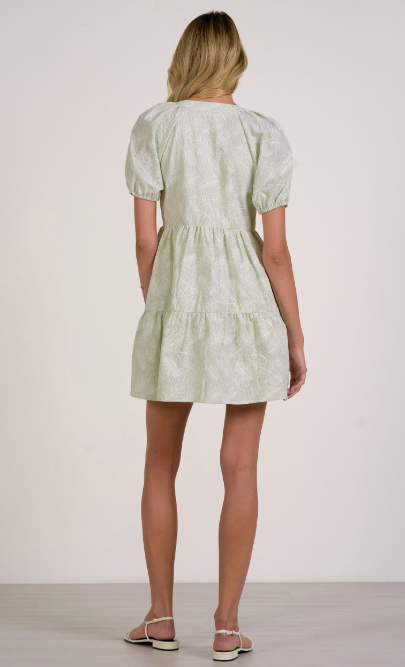 Green & White Tiered Dress