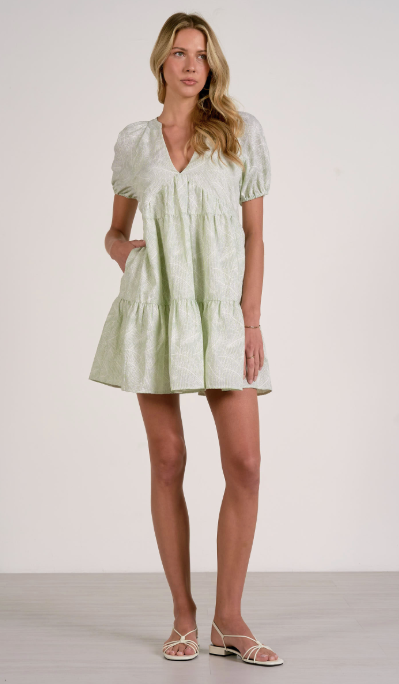 Green & White Tiered Dress