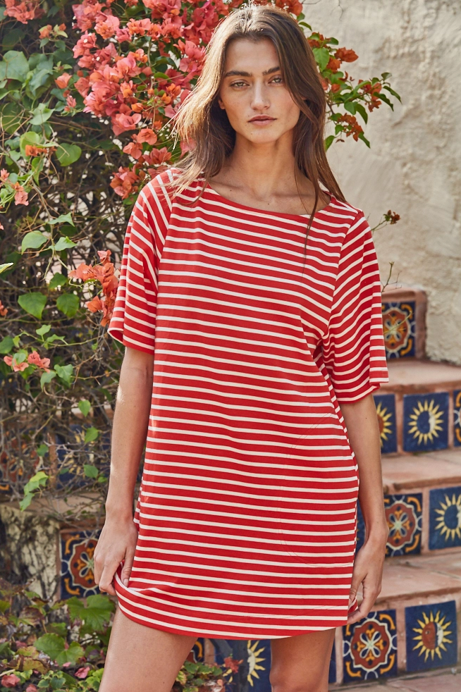 Red Stripe T-Shirt Dress