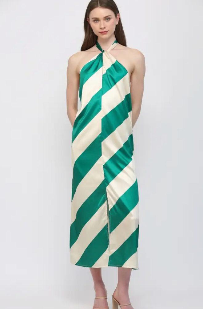 Green & Ivory Halter Dress