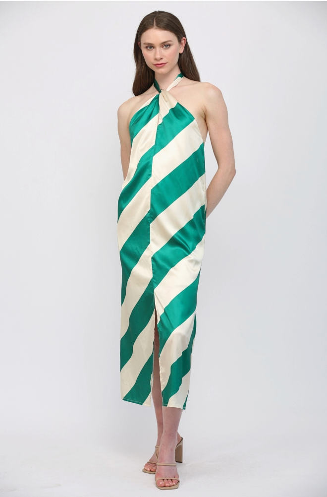 Green & Ivory Halter Dress
