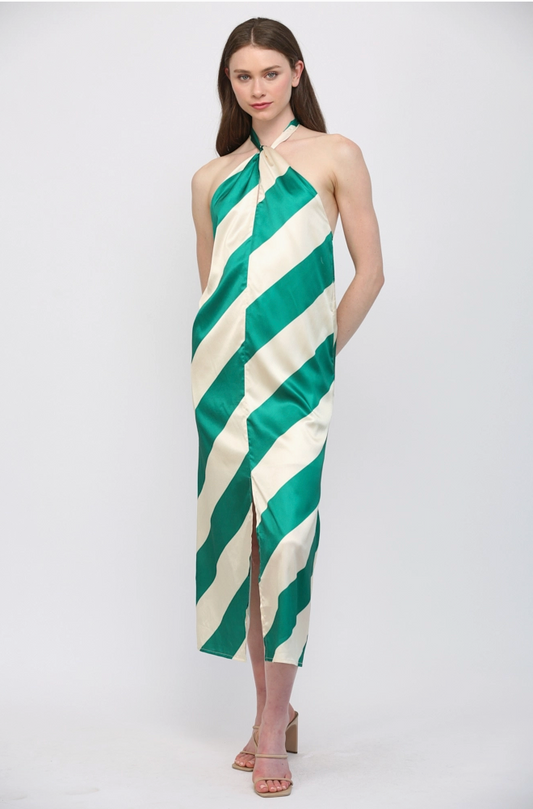 Green & Ivory Halter Dress