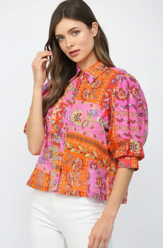 Fuchsia Patchwork Blouse