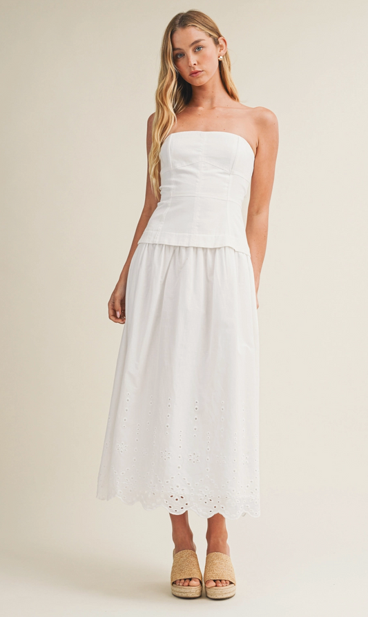 Panelled Eyelet Midi Dress