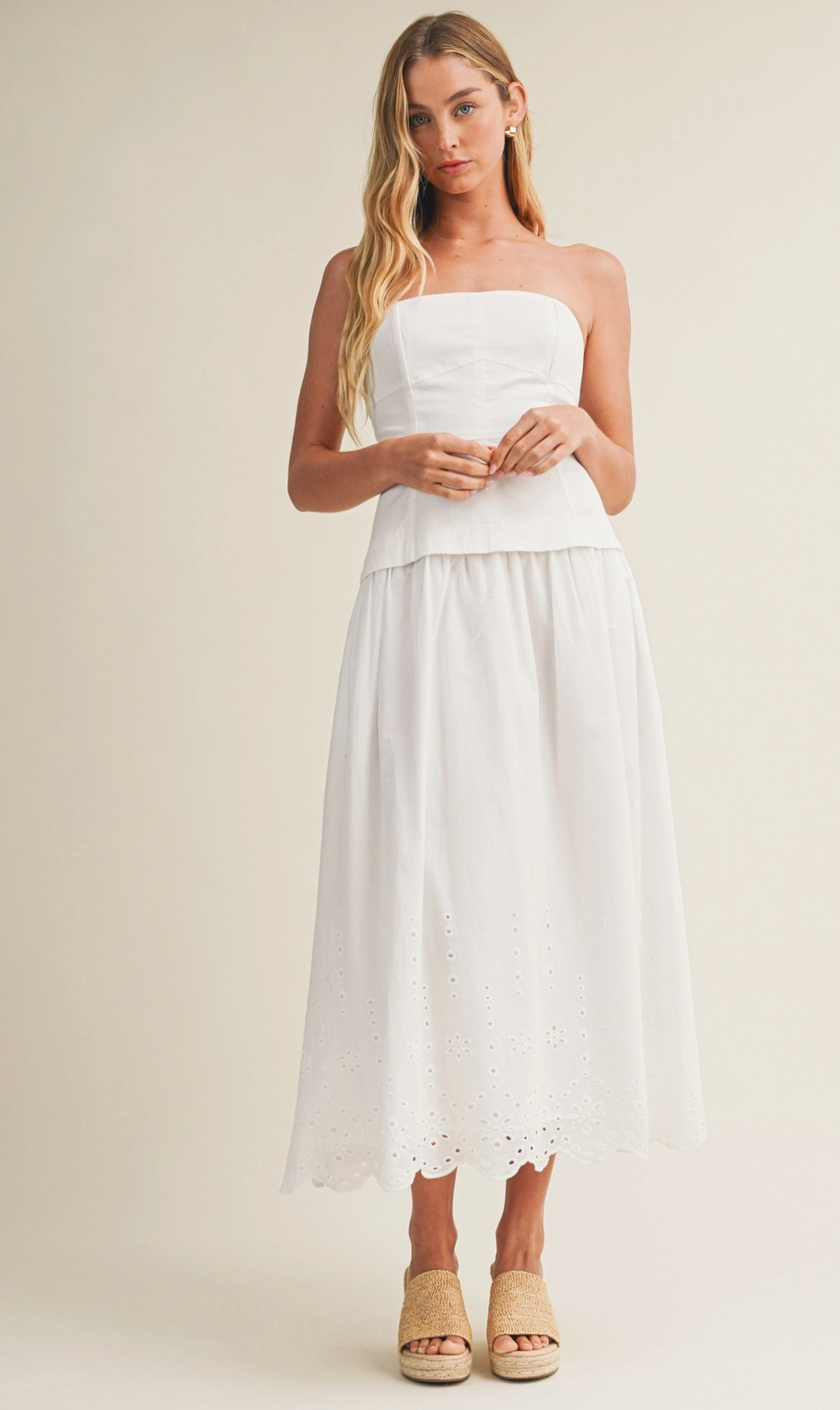 Panelled Eyelet Midi Dress