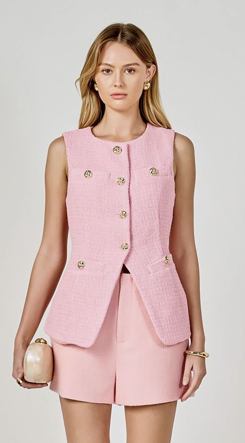 Pink Tweed Buttoned Top