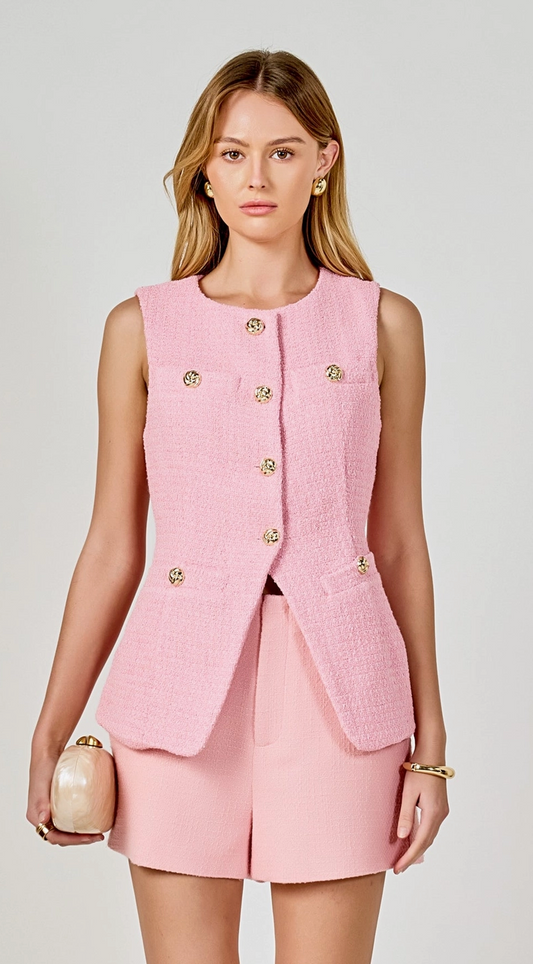 Pink Tweed Buttoned Top