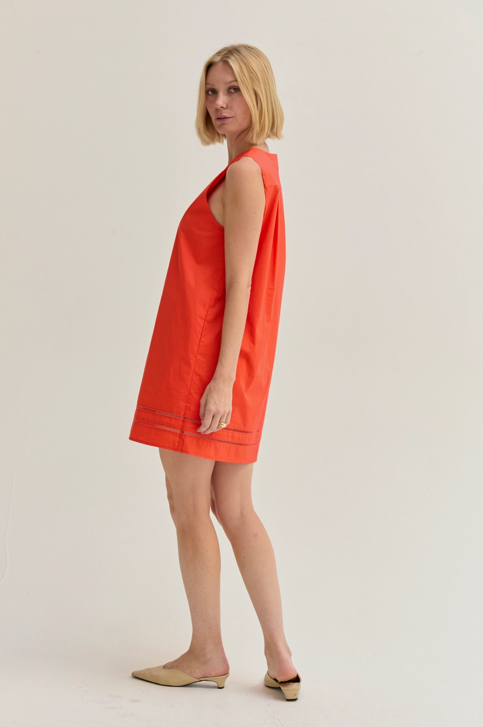 Poplin Lattice Mini Dress