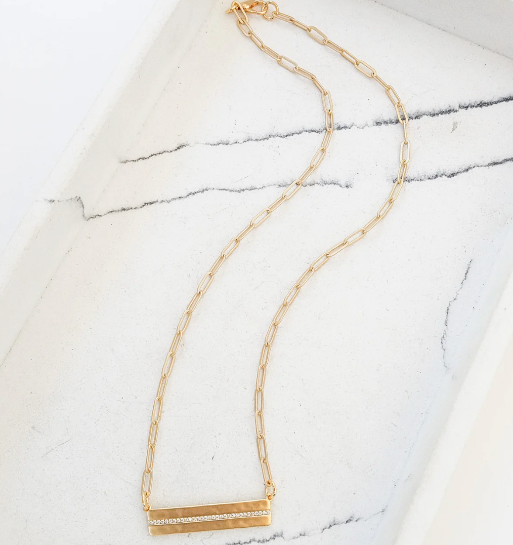 N. Rhinestone Bar Necklace