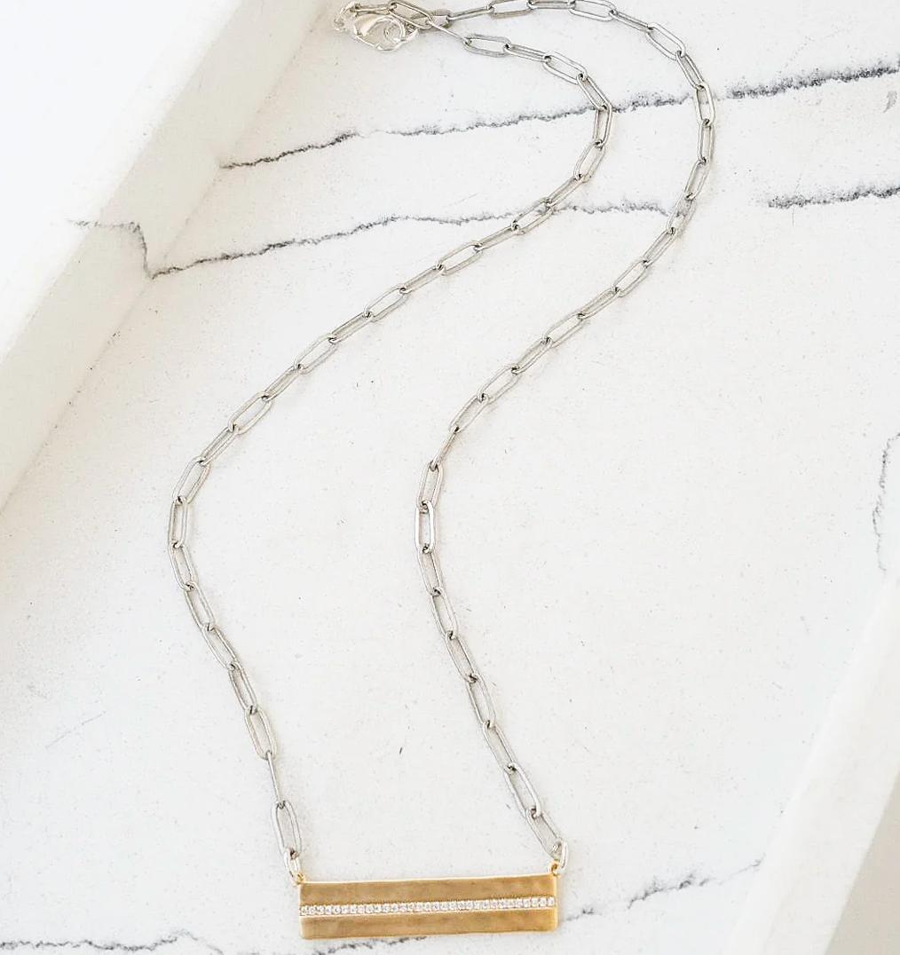 N. Rhinestone Bar Necklace