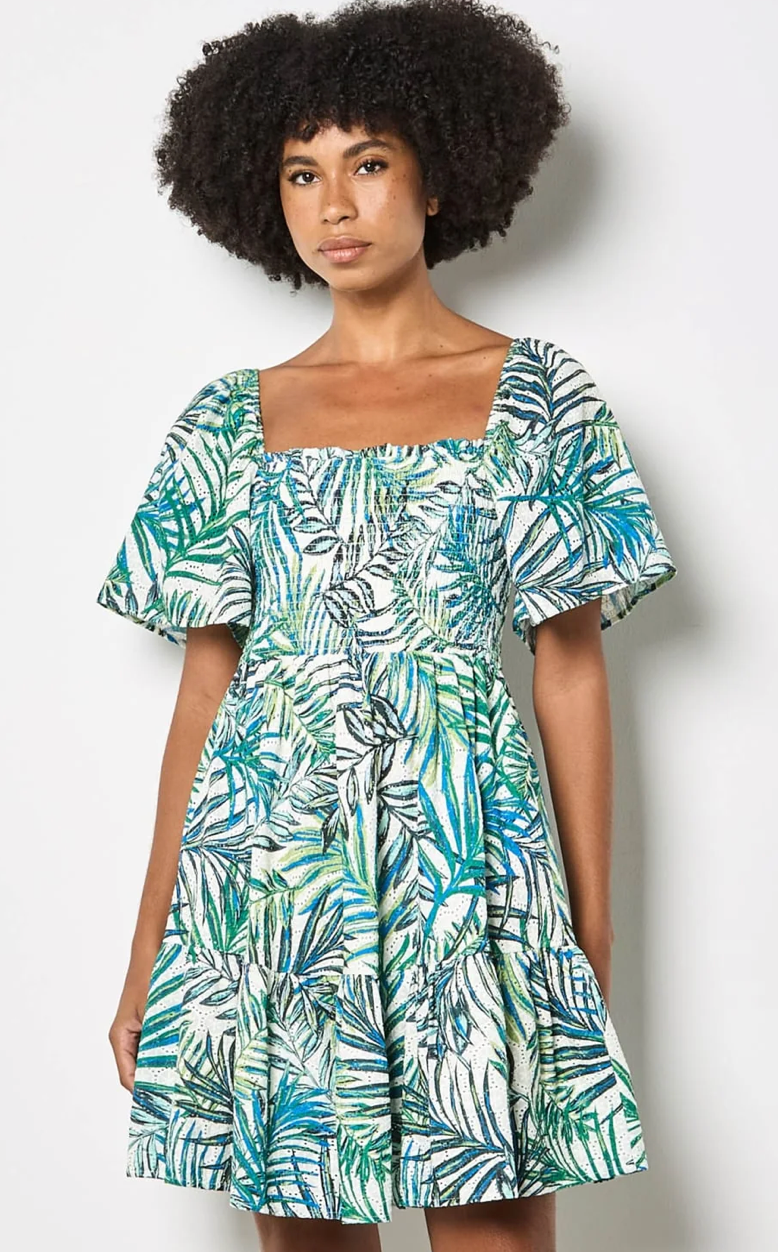Leaf Print Anglaise Dress