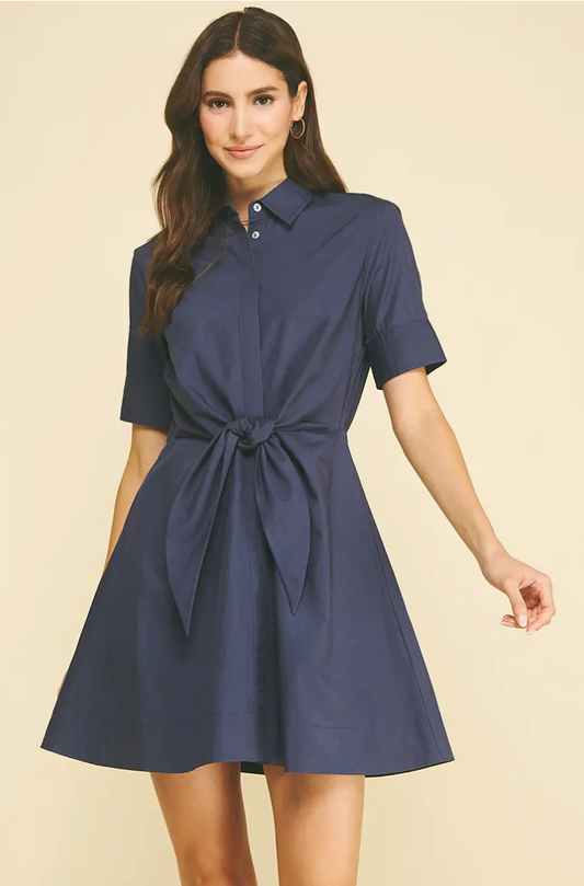 Navy Tie Front Dress