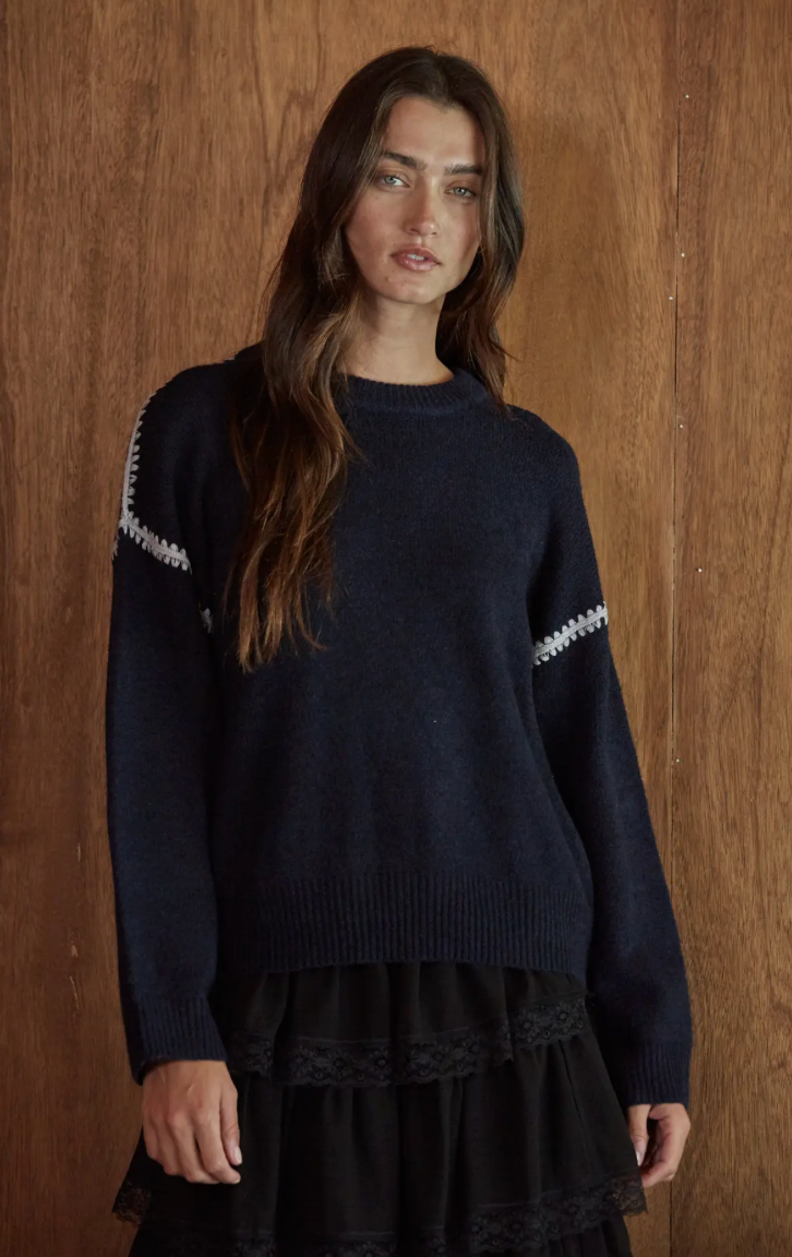 Dark Navy Whipstitch Sweater
