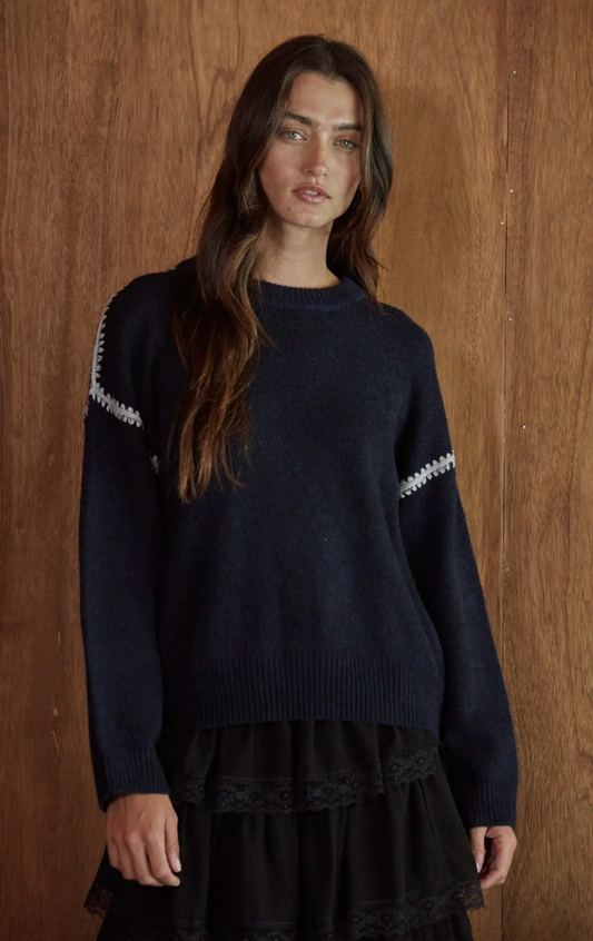 Dark Navy Whipstitch Sweater