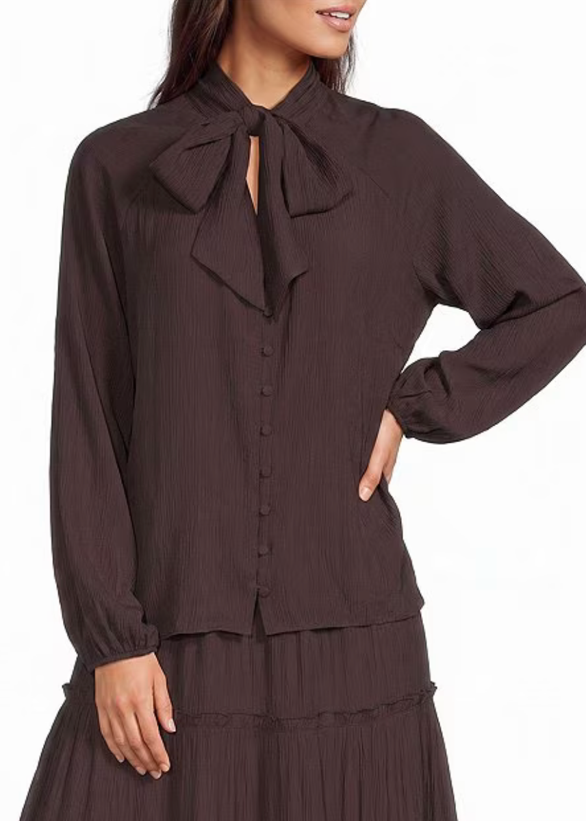 Crinkle Tie Neck Blouse