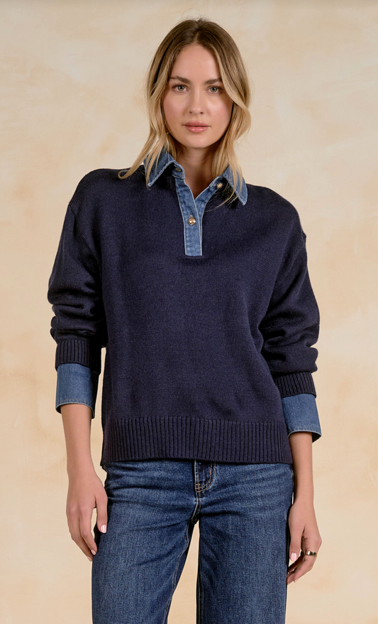 Denim Collared Sweater