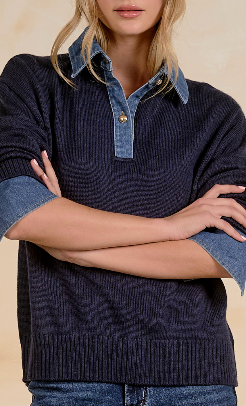 Denim Collared Sweater