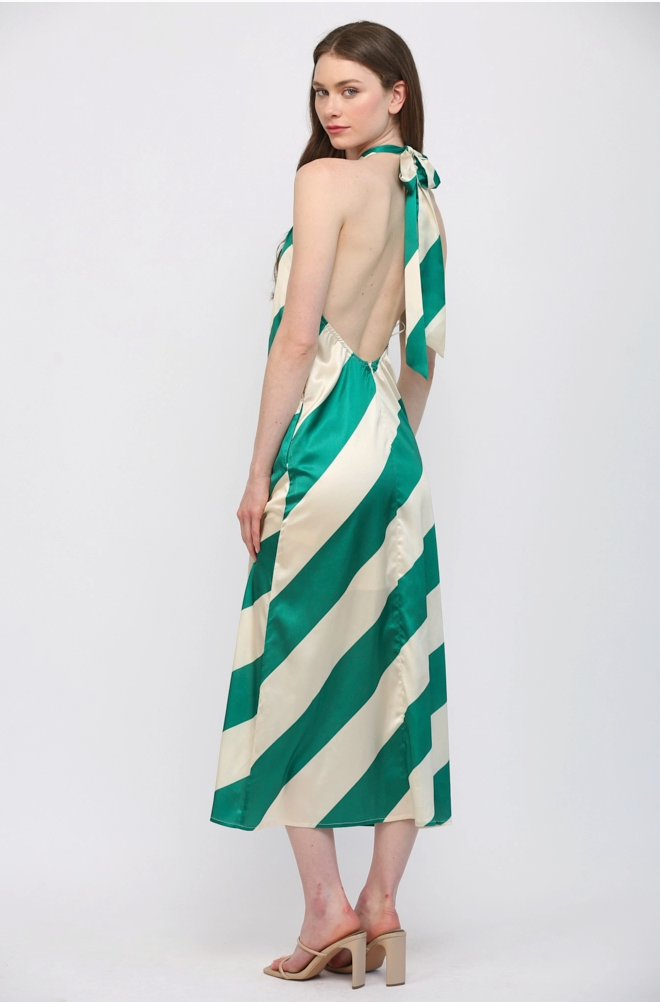 Green & Ivory Halter Dress