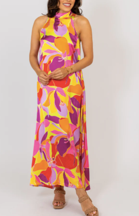 Floral Satin Halter Maxi