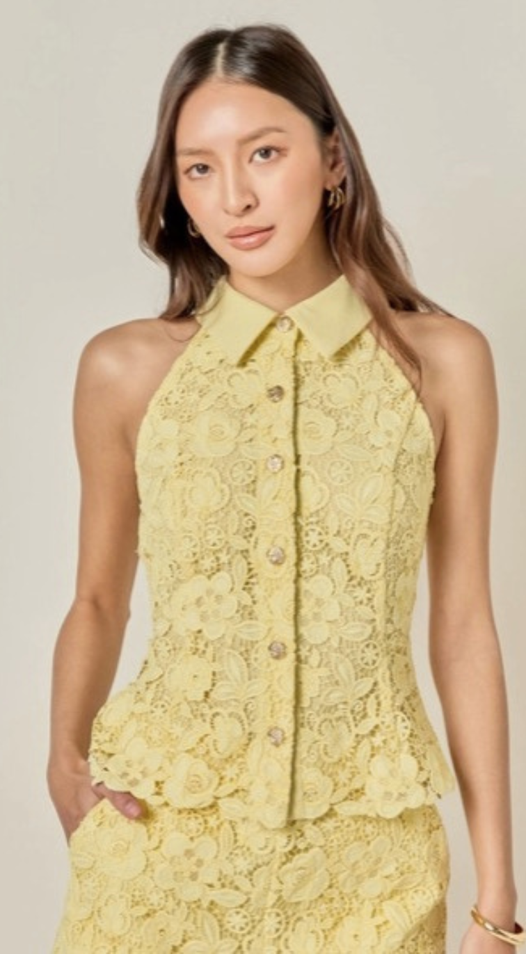 Yellow Lace Halter Top