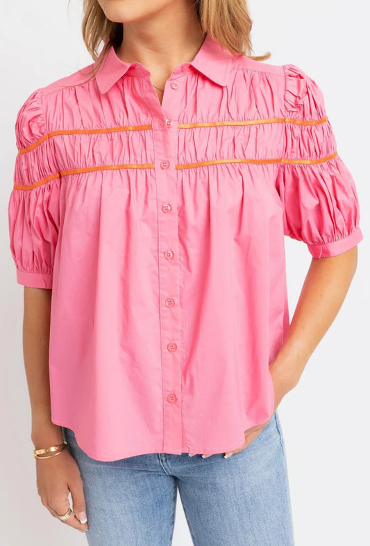 Contrast Trim Poplin Top