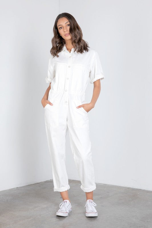 white jumpsuit with pockets 