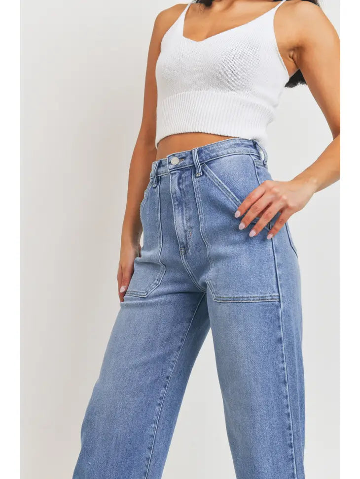 wide leg patch work jeans 