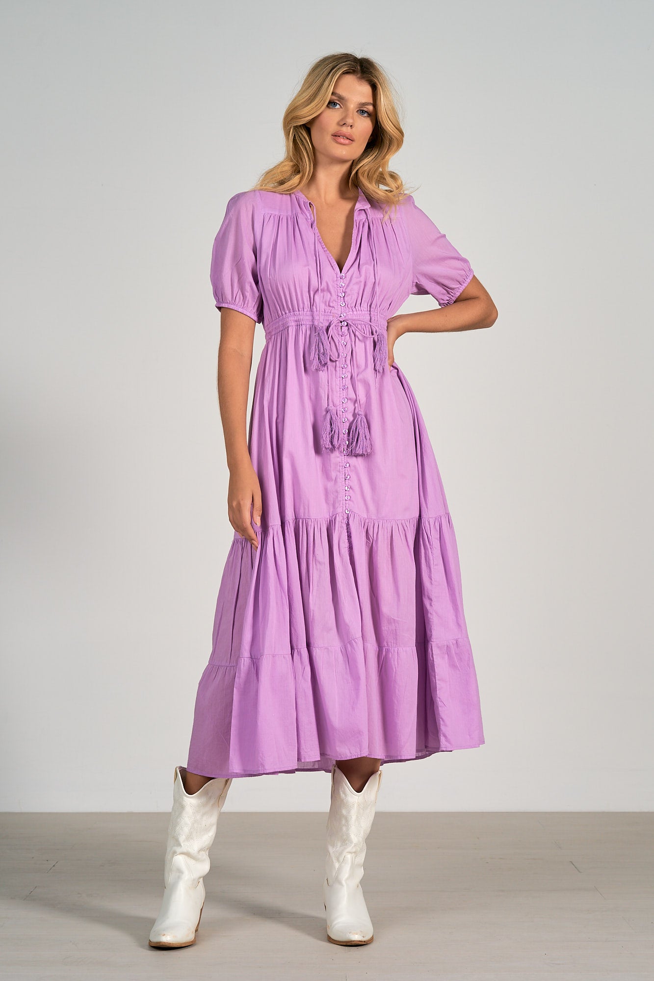 lavender maxi tiered dress
